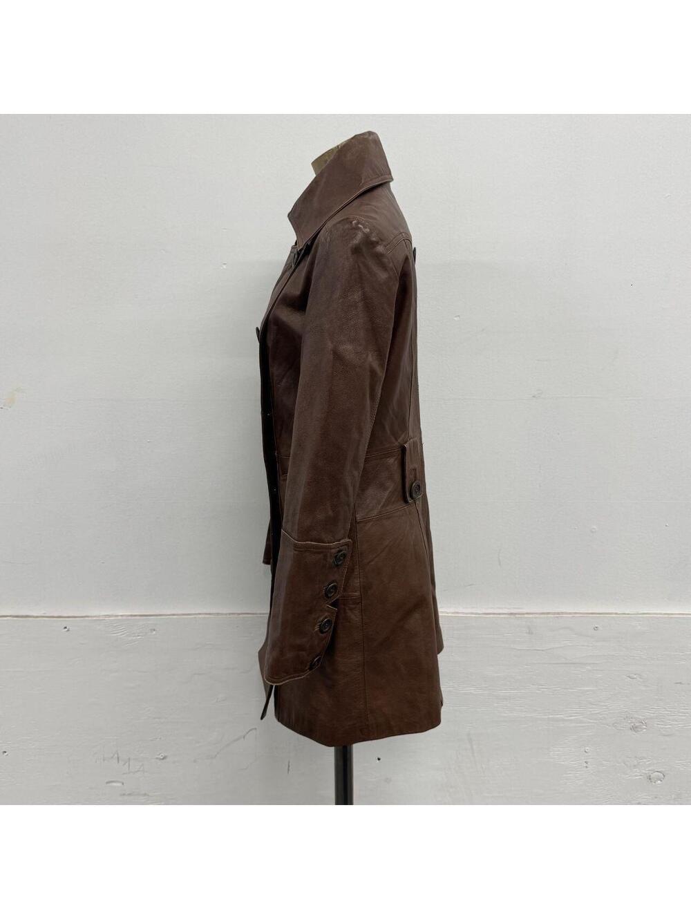 Vintage Y2K ONLY Brown Convertible Double-Breasted Leather Trench Coat - Picture 4 of 8